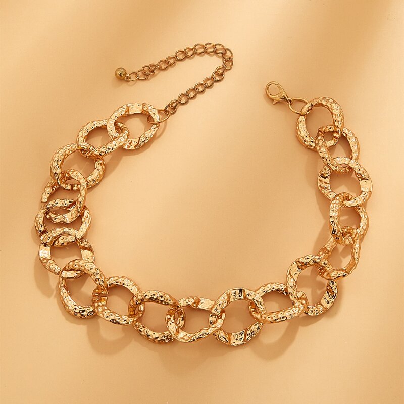 

1pc Hammered Thick Chain Choker, Gold