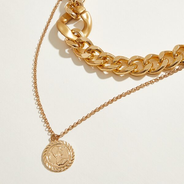 

1pc Figure Coin Pendant Chain Necklace, Gold
