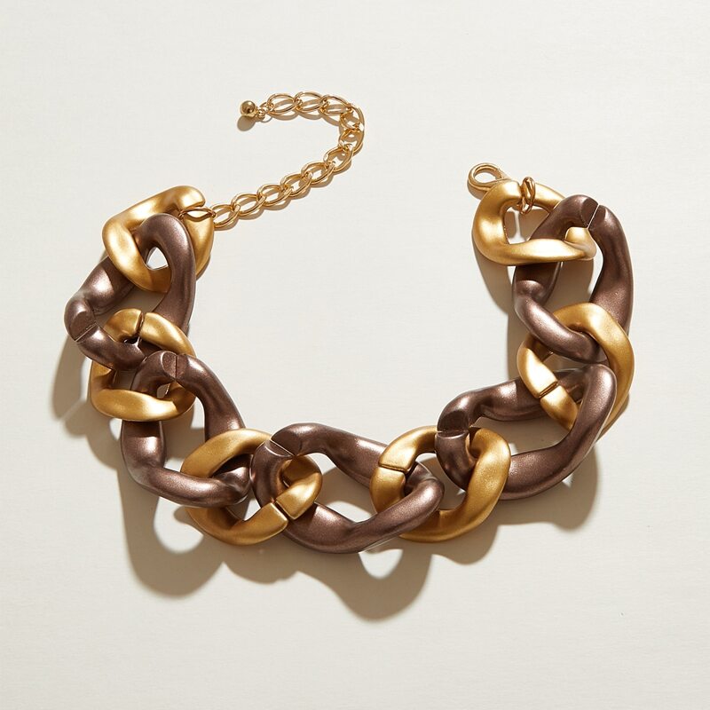 

1pc Two Tone Matte Thick Chain Choker, Multicolor