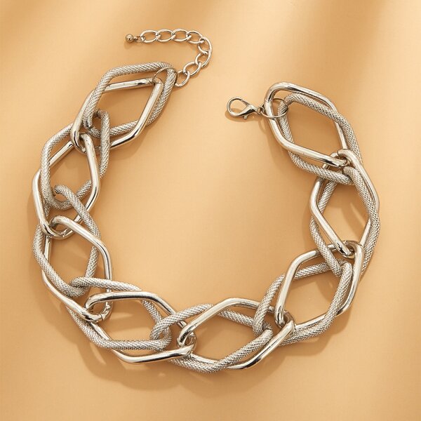 

1pc Hammered Chain Choker, Silver