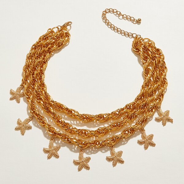 

1pc Layered Thick Chain Star Pendant Necklace, Gold