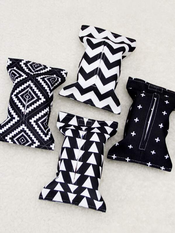 

1pc Geometric Pattern Tissue Storage Bag, Black