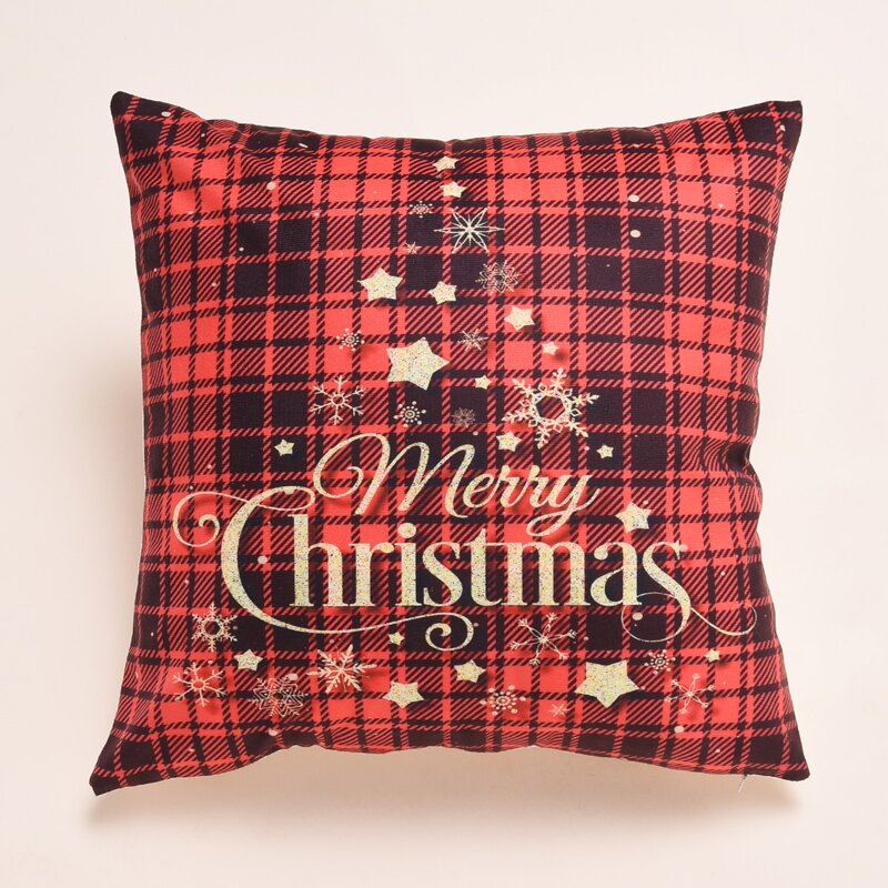 

1pc Christmas Letter Graphic Plaid Cushion Cover, Red