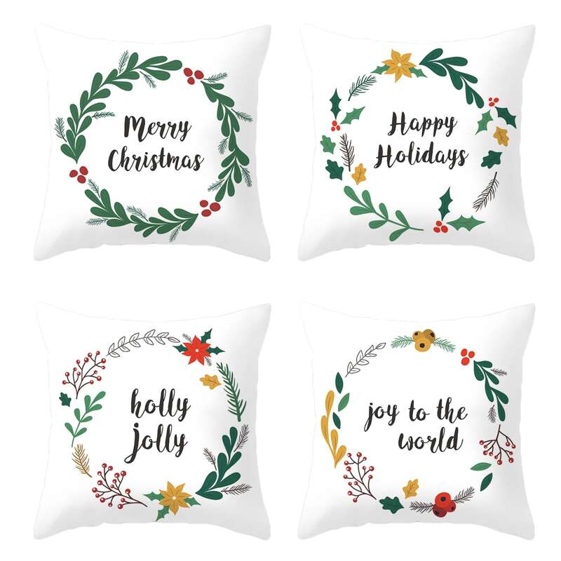 

Christmas Letter & Wreath Print Cushion Cover, White