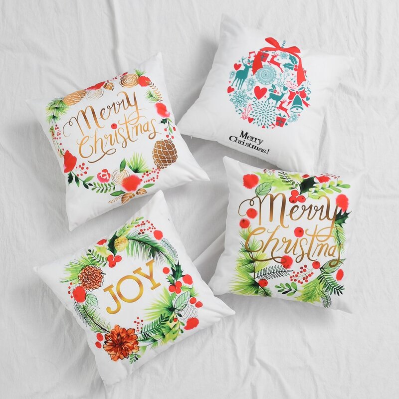 

1pc Christmas Letter & Wreath Print Cushion Cover, Multicolor