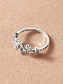 1入組水鑽葉子戒指 - 銀色 - 查看 2