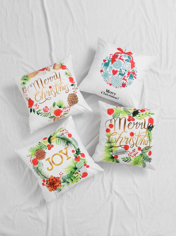 

1pc Christmas Letter & Wreath Print Cushion Cover, Multicolor