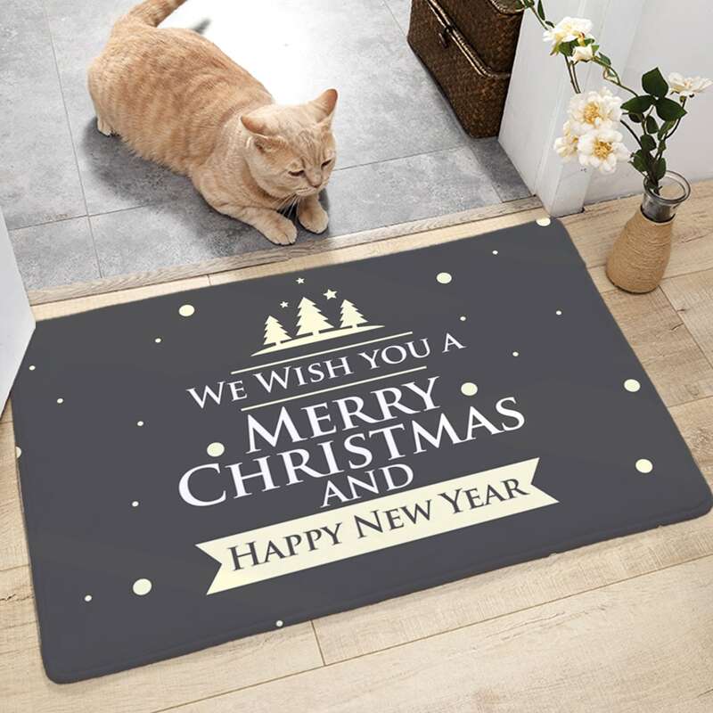

Christmas Slogan Graphic Floor Mat, Grey