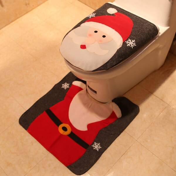 

2pcs Santa Claus Foot Pad With Toilet Seat Cover, Red