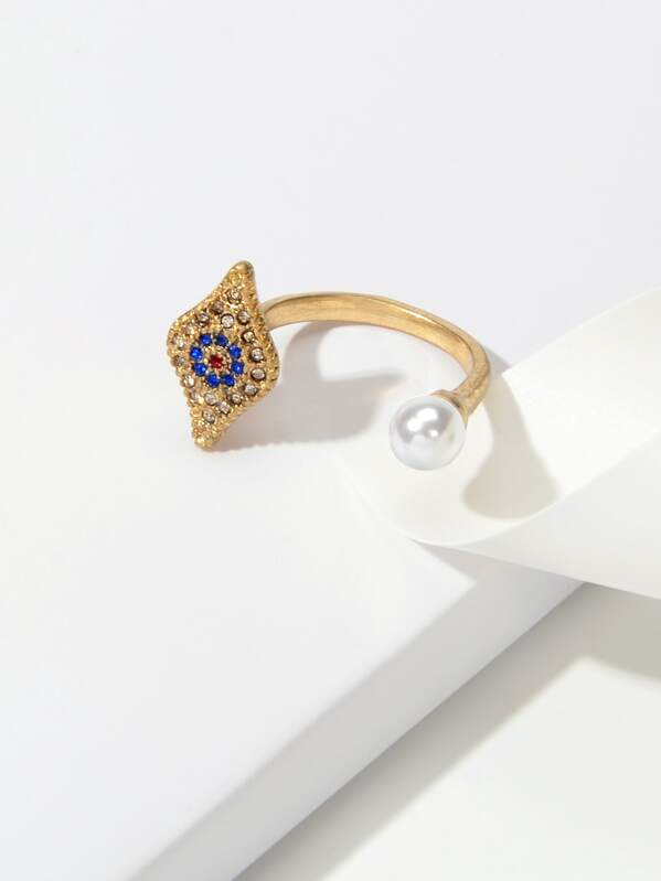 

1pc Rhinestone & Pearl Decor Ring, Gold
