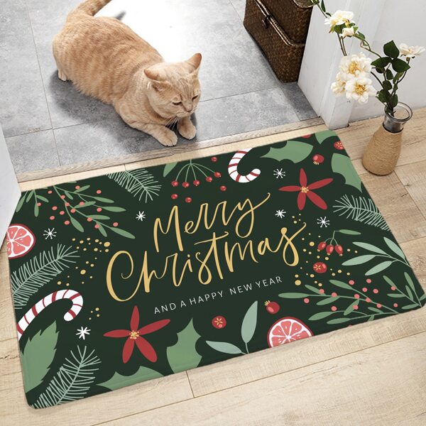 

Plant & Christmas Letter Graphic Floor Mat, Dark green