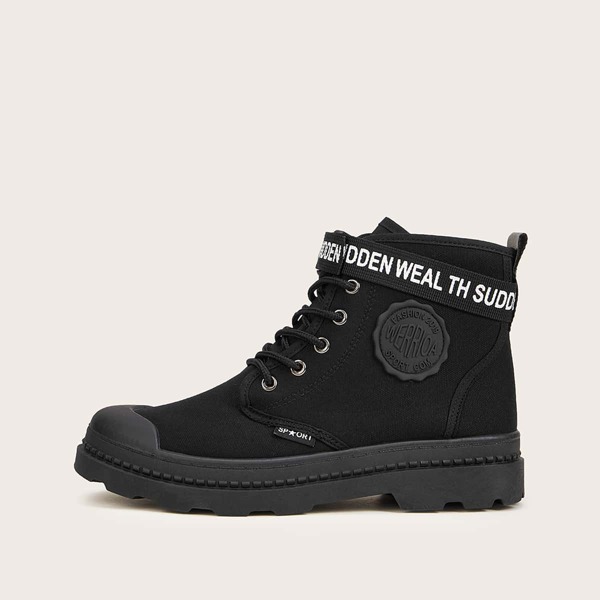

Men Letter Graphic Buckle Decor Boots, Black