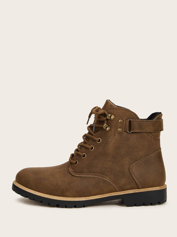 

Men Lace-up Lug Sole Combat Boots, Brown