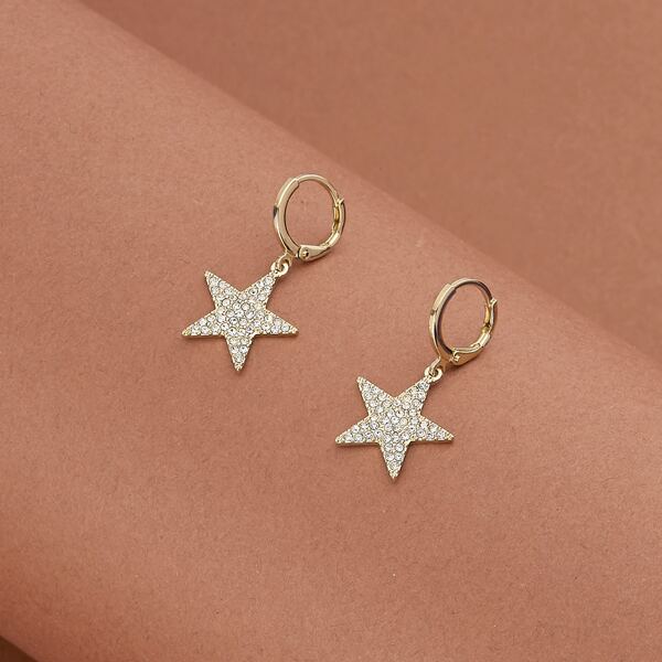 

1pair Rhinestone Star Pave Charm Mini Hoop Earrings