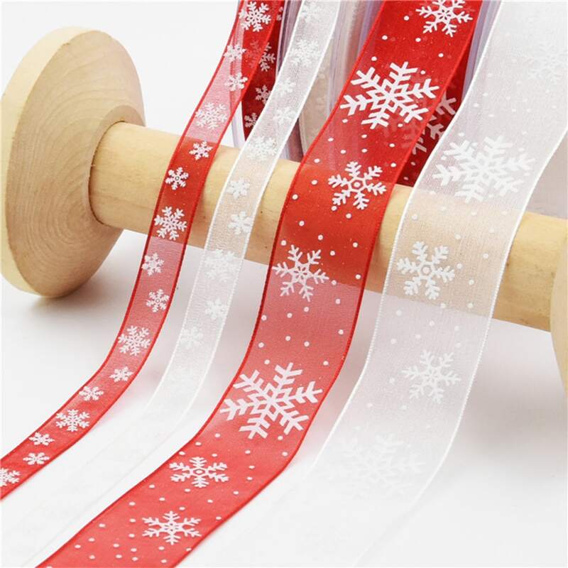

10M Snowflake Print Christmas Decorative Ribbon, Red
