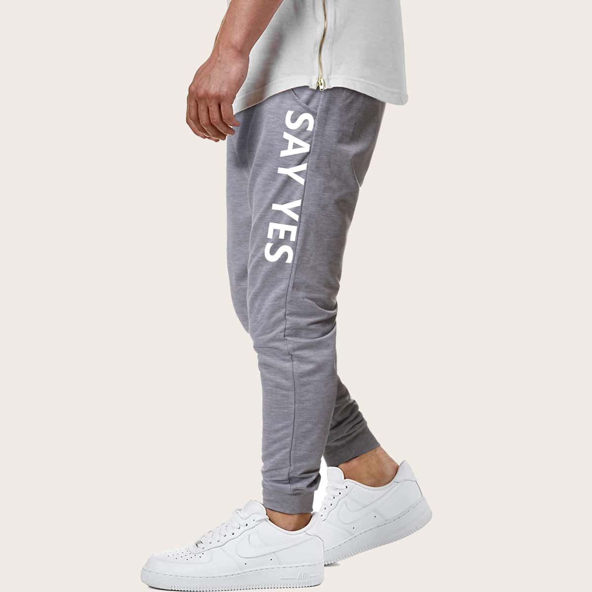 

Guys Letter Print Drawstring Sweatpants, Grey