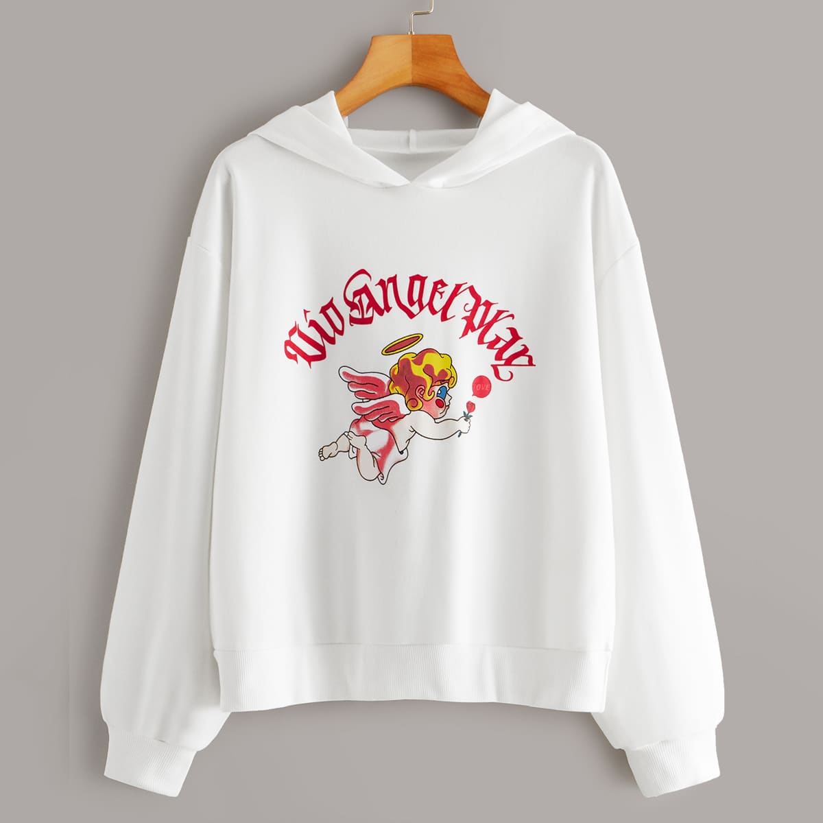 

Angel & Letter Graphic Hoodie, White
