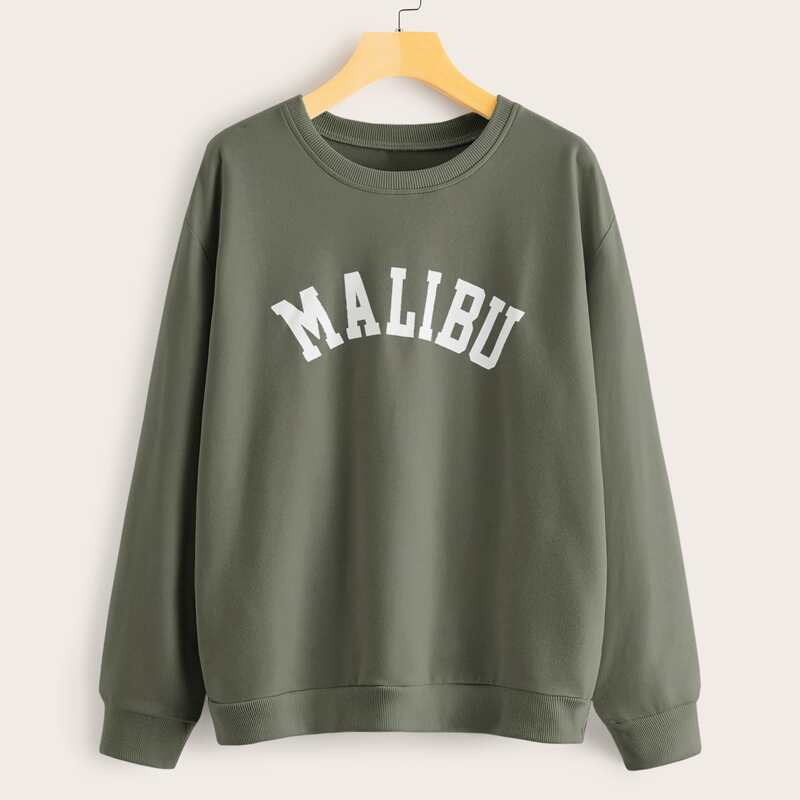 

Letter Graphic Crew Neck Sweatshirt, Army green