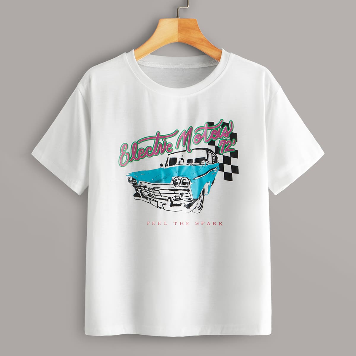 

Car & Letter Graphic Short Sleeve Tee, White