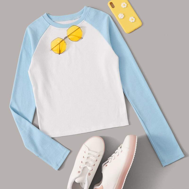 

Raglan Sleeve Baseball Tee, White