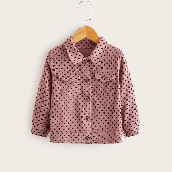 

Toddler Girls Corduroy Confetti Heart Print Shacket, Dusty pink
