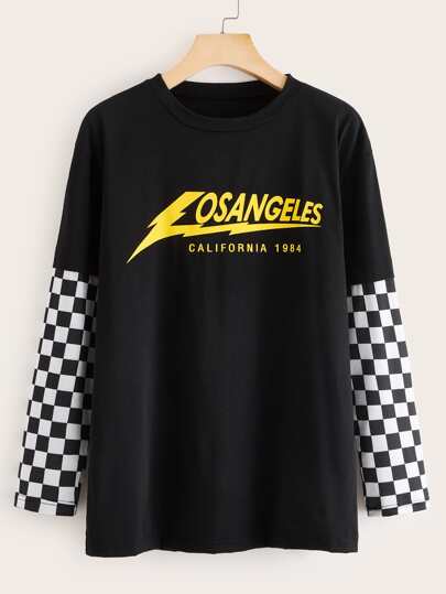 Losangeles Graphic Checkerboard Sleeve Tee