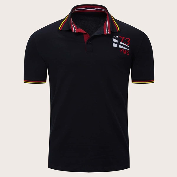 

Men Letter Embroidery Polo Shirt, Navy