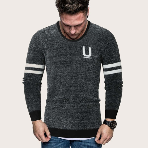 

Men Letter Graphic Fuzzy Sweater, Black