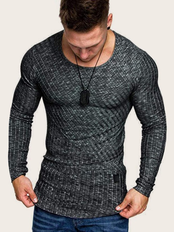 

Men Space Dye Curved Hem Tee, Black
