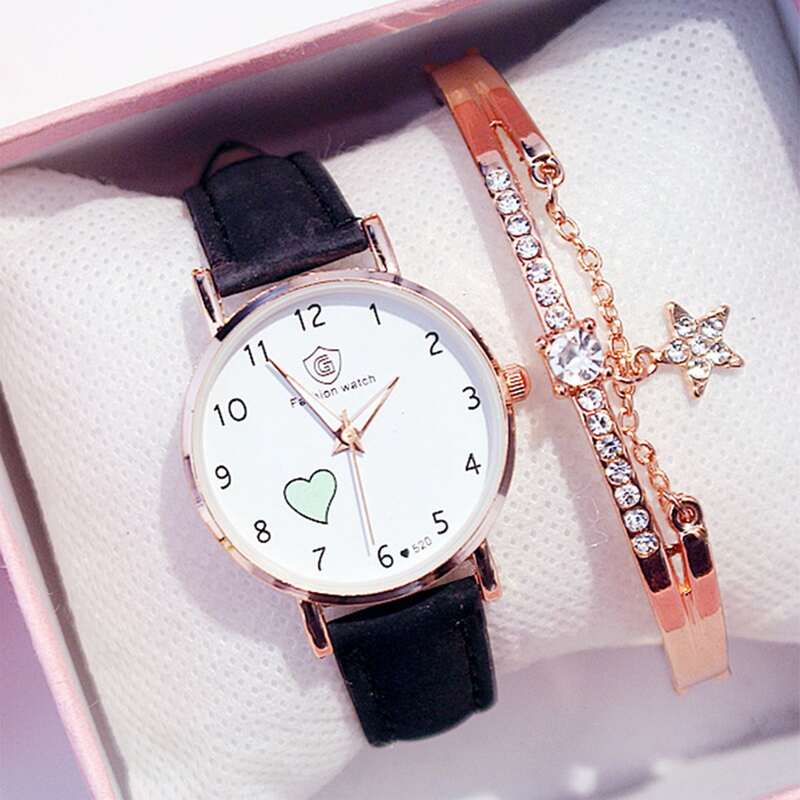 

1pc Pu Strap Watch & 1pc Rhinestone Decor Bracelet