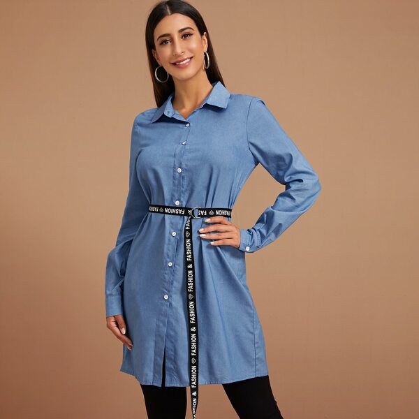 

Button Through Blouse With Belt, Blue