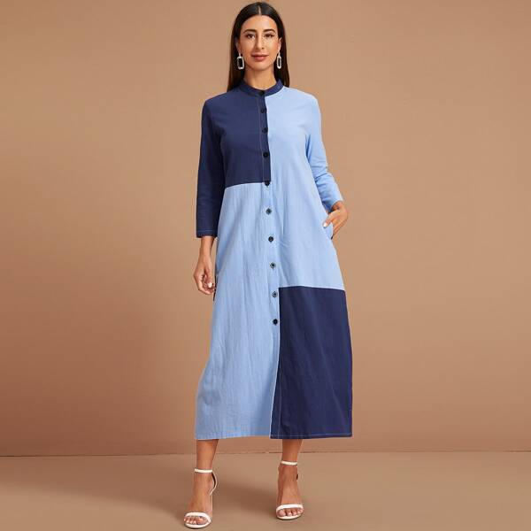 

Button Up Two Tone Tunic Dress, Multicolor