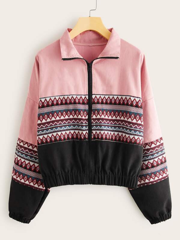 

Colorblock Tribal Print Drop Shoulder Jacket, Multicolor