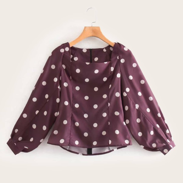 

Zip Back Polka Dot Print Crop Blouse, Burgundy