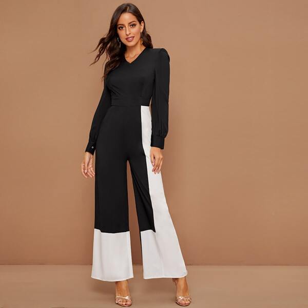 

Zip Back Two Tone Wide Leg Jumpsuit, Black and white