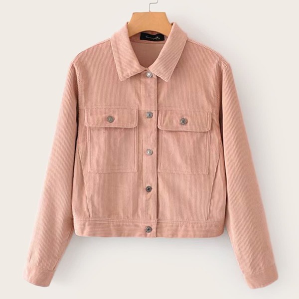 

Single-Breasted Flap Pocket Corduroy Jacket, Pink