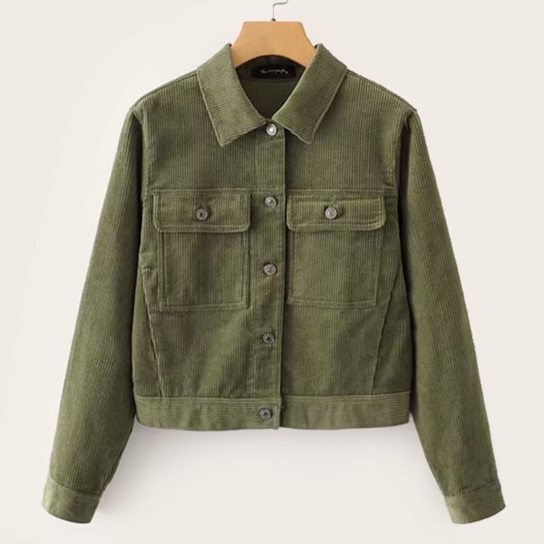 

Single-Breasted Flap Pocket Corduroy Jacket, Army green