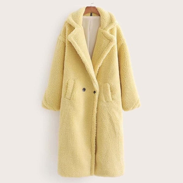 

Pocket Side Lapel Neck Teddy Coat, Yellow pastel