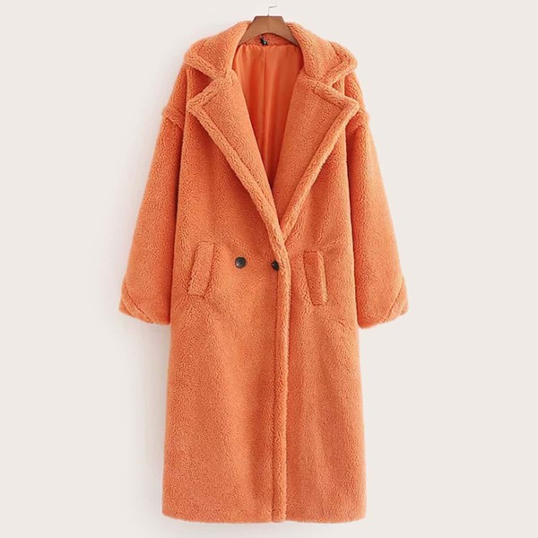 

Pocket Side Lapel Neck Teddy Coat