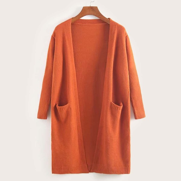 

Open Front Dual Pocket Cardigan, Orange