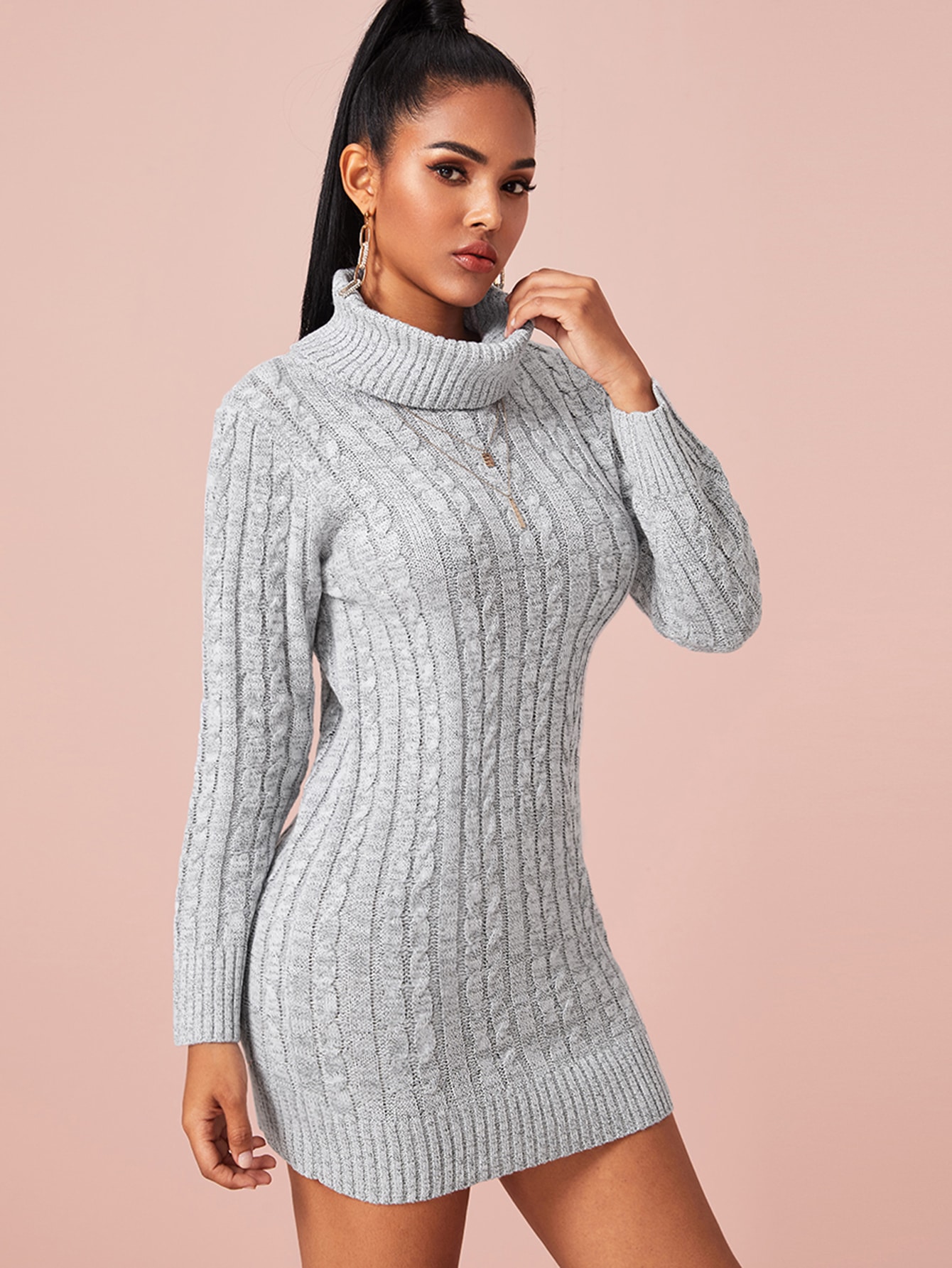 Turtleneck Cable Knit Sweater Dress Turtleneck Cable Knit Sweater Dress