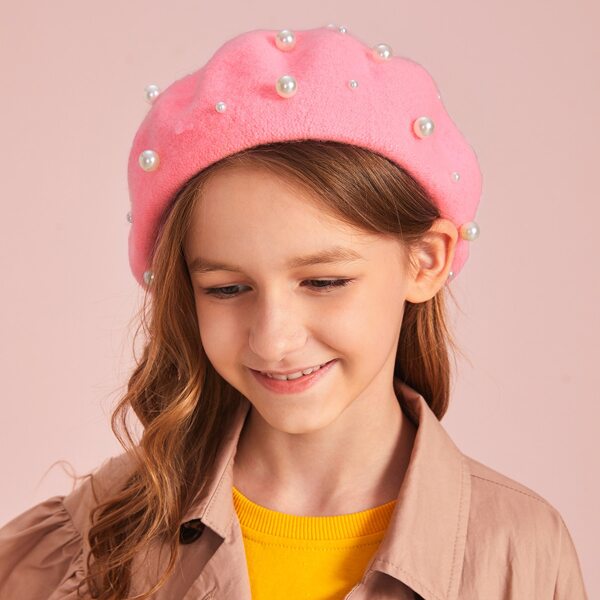 

Toddler Girls Faux Pearl Decor Berets, Pink