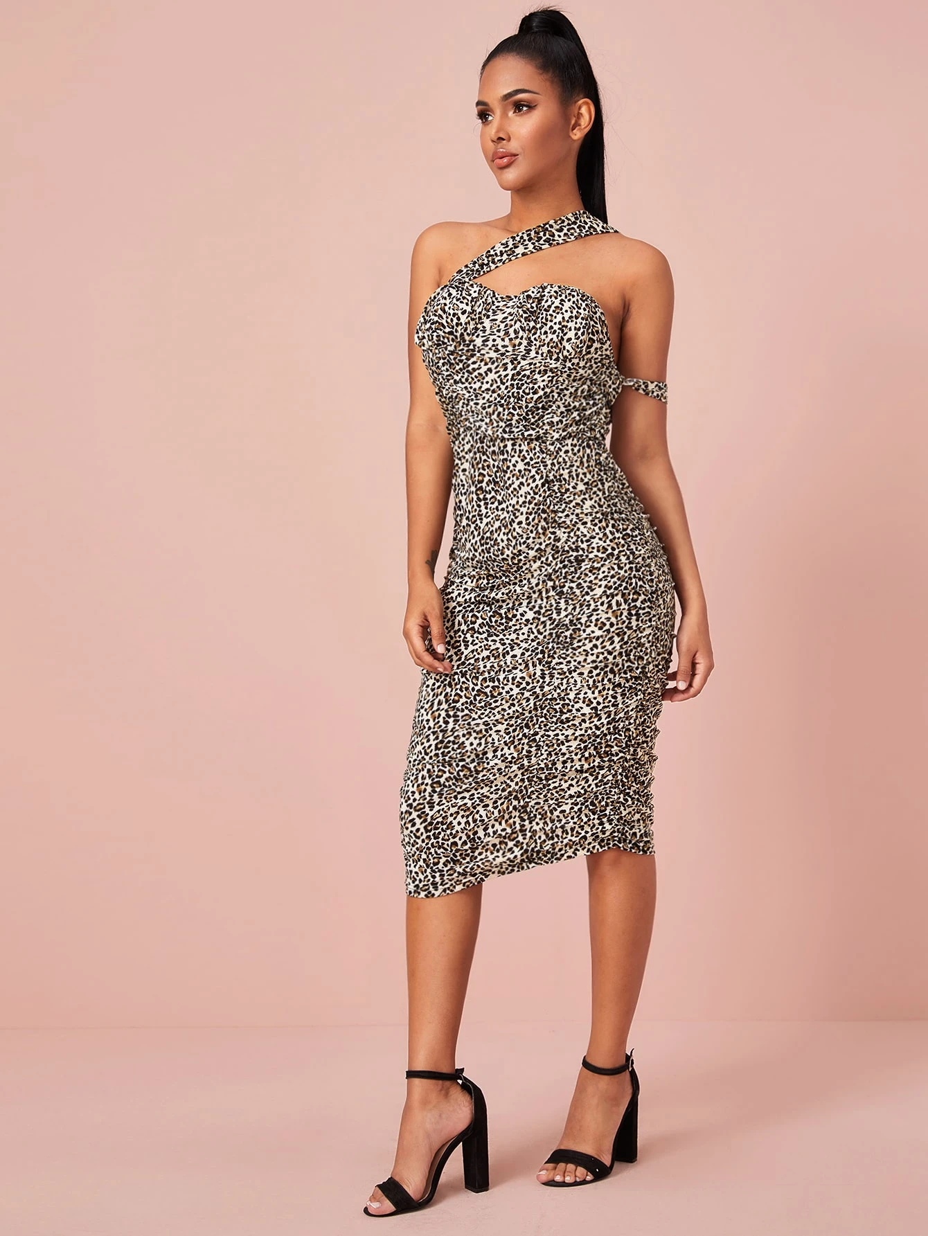 one shoulder midi bodycon dress
