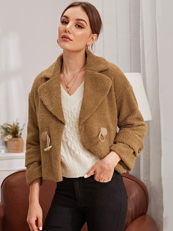 

Стильная плюшевая куртка, Коричневая, Vlada