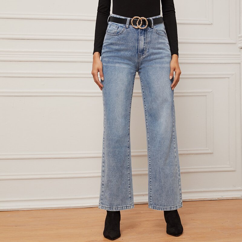 

Light Wash Straight Leg Jeans Without Belt, Blue pastel