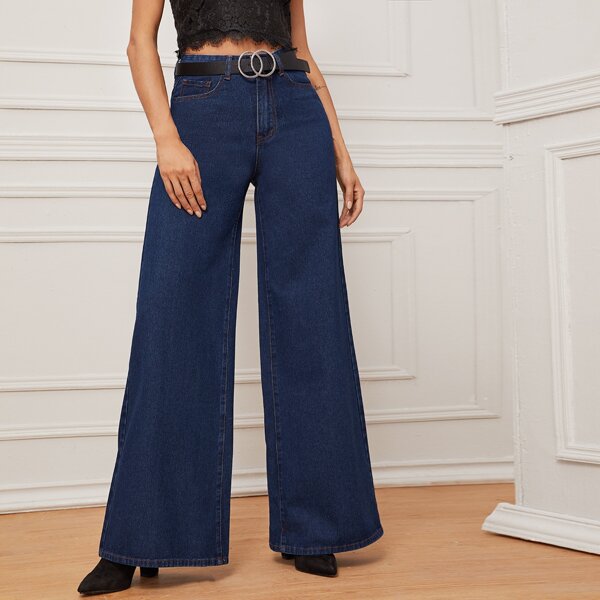

Dark Wash Wide Leg Jeans Without Belt, Navy