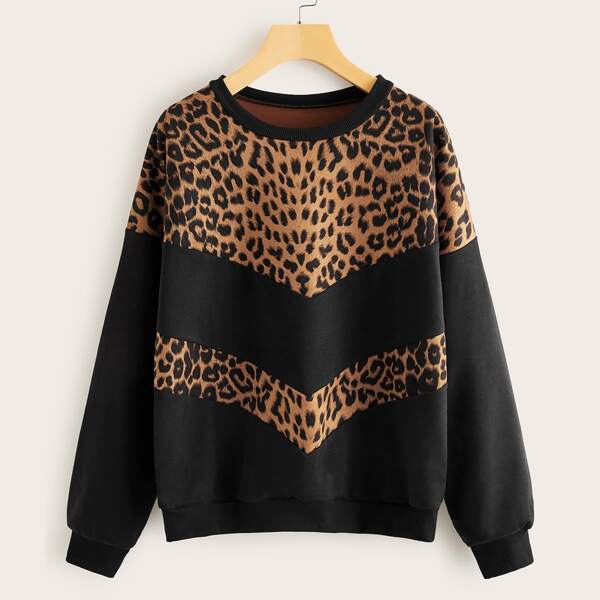 

Contrast Cheetah Round Neck Sweatshirt, Multicolor