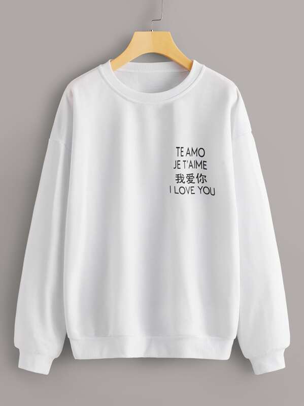 

Slogan Graphic Round Neck Sweatshirt, White