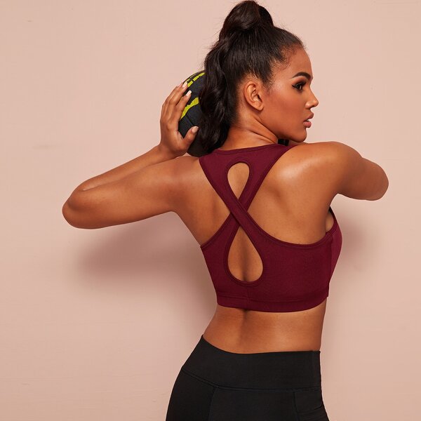 

Criss Cross Back Sports Bra, Burgundy