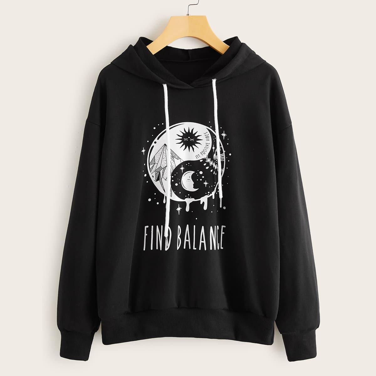 

Graphic And Letter Print Hoodie, Black
